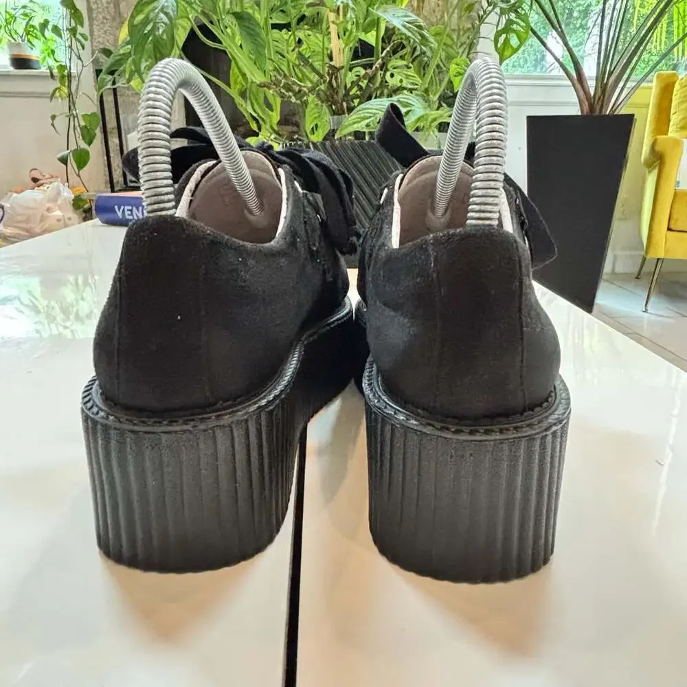 Rose.G Black Suede Platform Creeper Shoes with Spike Detail Size 7